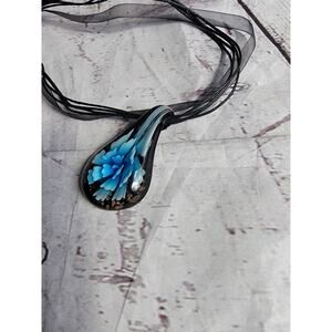 hand blown glass necklace pendant murano style art Blue boxed
